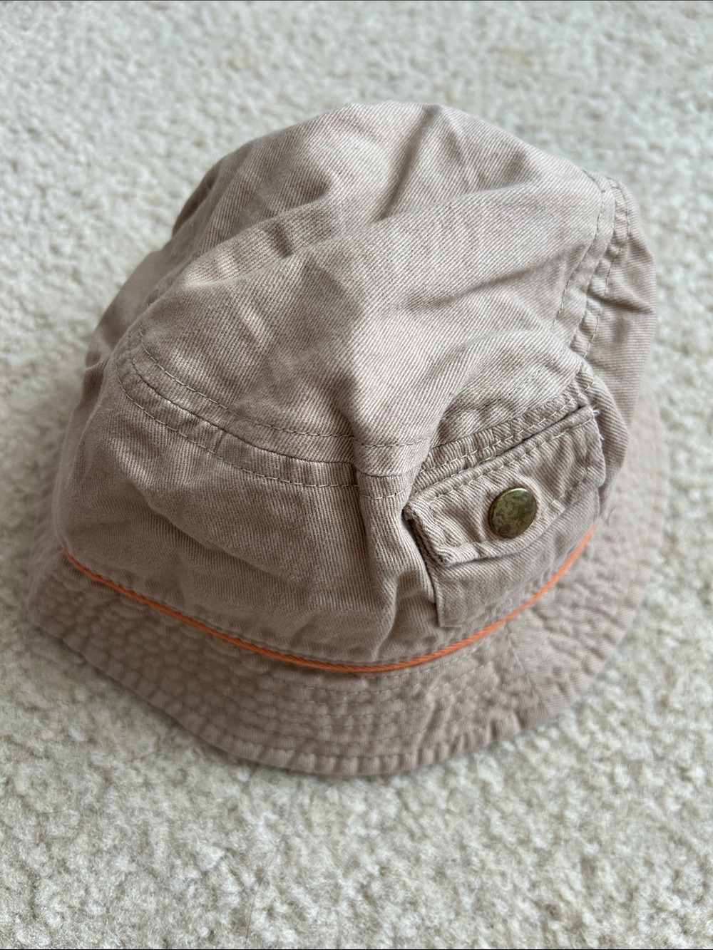 Jacadi Paris Beige Cotton Bucket Hat with Orange Trim